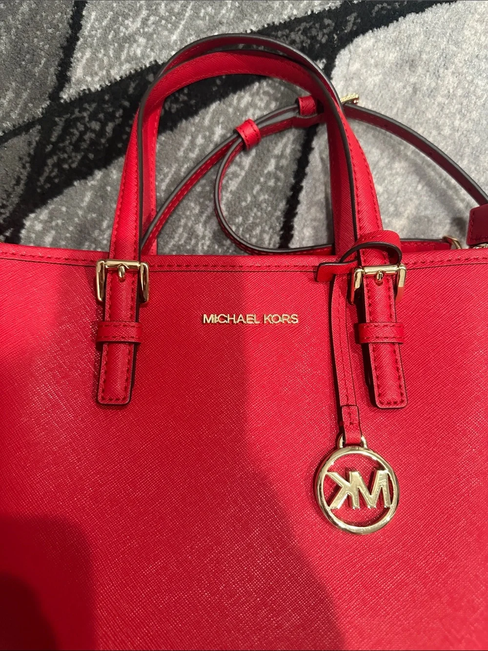 Michael Kors Red Saffiano Satchel with Gold Accent